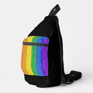 SlipperyJoe's trots houten vlag horizontale regenb Sling Bag