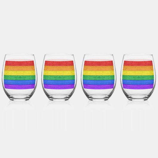 SlipperyJoe's trots houten vlag horizontale regenb Wijnglas Zonder Voet (Achterkant)