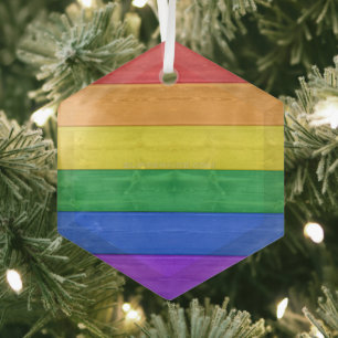 SlipperyJoe's trots houten vlag regenboog kleuren  Glas Ornament
