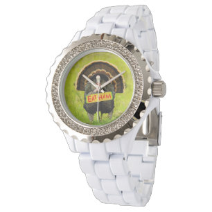 SlipperyJoe's trotse kalkoen eet ham rood kwab han Horloge