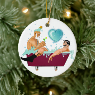 SlipperyJoe's twee homoseksuele mannen houden van Keramisch Ornament
