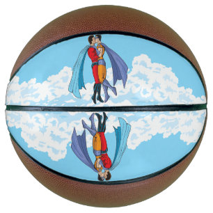 Slipperyjoe's twee superhelden kussen karakters f basketbal