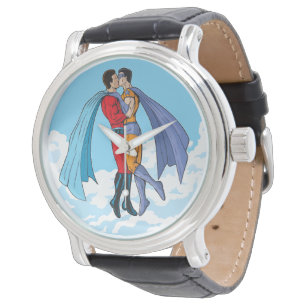 Slipperyjoe's twee superhelden kussen karakters f horloge