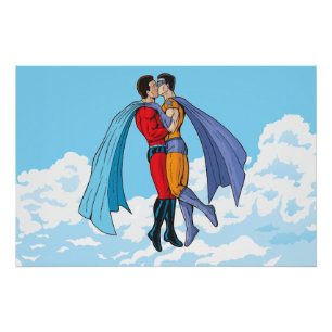 Slipperyjoe's twee superhelden kussen karakters f perfect poster