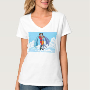 Slipperyjoe's twee superhelden kussen karakters f t-shirt