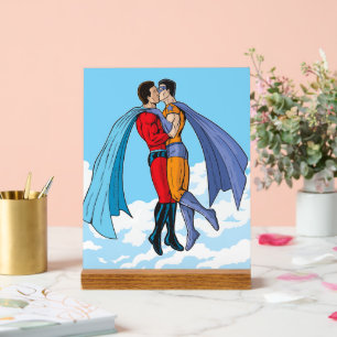 Slipperyjoe's twee superhelden kussende karakters acryl bord