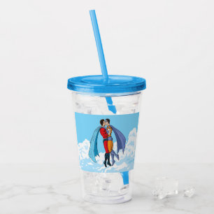 Slipperyjoe's twee superhelden kussende karakters  acryl drinkbeker
