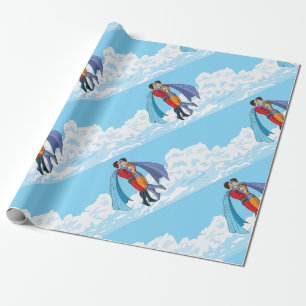 Slipperyjoe's twee superhelden kussende personages cadeaupapier