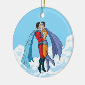 SlipperyJoe's twee superhelden zoenen vliegende au Keramisch Ornament (Links)