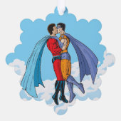 SlipperyJoe's twee superhelden zoenen vliegende au Ornament Kaart (Achterkant)