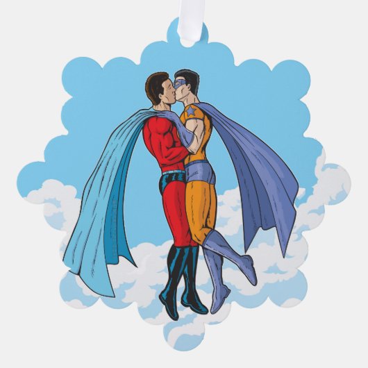 SlipperyJoe's twee superhelden zoenen vliegende au Ornament Kaart (Voorkant)