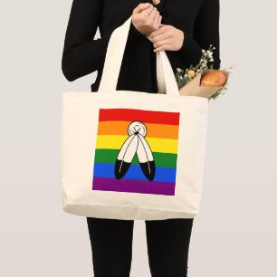 SlipperyJoe's two-spirit trots-vlag Inheemse symbo Grote Tote Bag
