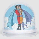 SlipperyJoe's two superheroes kissing flying carto Sneeuwbol (Voorkant)