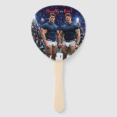 SlipperyJoe's versierde besneeuwde kerstboom Handwaaier (Voorkant)