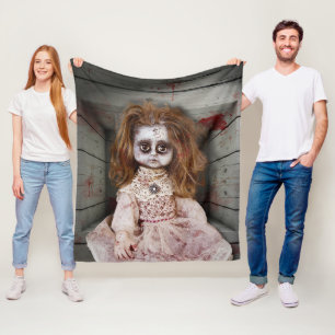 SlipperyJoe's vintage angstaanjagende porseleinen Fleece Deken