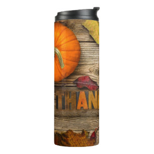 SlipperyJoe's warme herfstthema Thanksgiving goude Thermosbeker