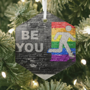 SlipperyJoe's Wees Jijzelf bakstenen muur stickfig Glas Ornament
