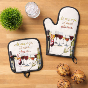 SlipperyJoe's wijn drinkglas ondeugende grap rood Ovenwant & Pannenlap Set