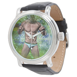 SlipperyJoe's witte gespierde sexy man speedo zwar Horloge