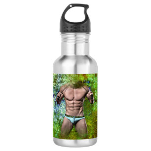 SlipperyJoe's zeer gespierde volwassen man zonder Waterfles