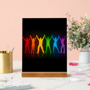 Slipperyjoe's zes staande silhouetten armen omhoog acryl bord