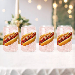 SlipperyJoe's zomerse BBQ-sfeer hotdog genesteld z Blikvorm Glas