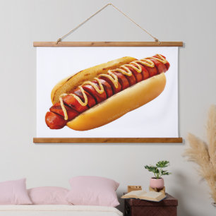 SlipperyJoe's zomerse BBQ-sfeer hotdog genesteld z Hangend Wandkleed