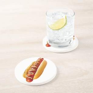 SlipperyJoe's zomerse BBQ-sfeer hotdog genesteld z Zandsteen Onderzetter
