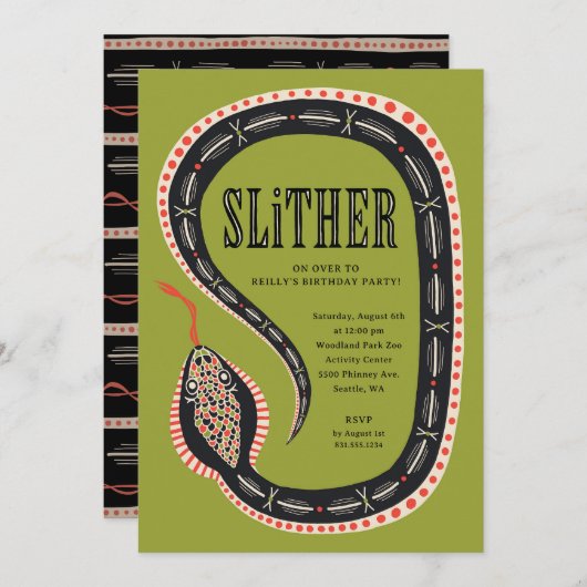 Slither Snake Invitation à la fête d'anniversaire (Devant / Derrière)