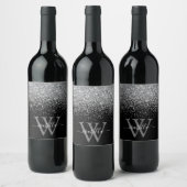 Sliver Black Glitter Elegant Script Name Wijn Etiket (Flessen)