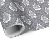 Sliver Bloemen Damast Naadloos Grijs Bloem Patroon Cadeaupapier (Rol Hoek)