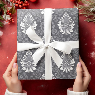 Sliver Bloemen Damast Naadloos Grijs Bloem Patroon Cadeaupapier