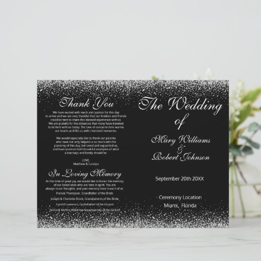 Sliver Confetti Glitter Wedding Program (Staand voorkant)