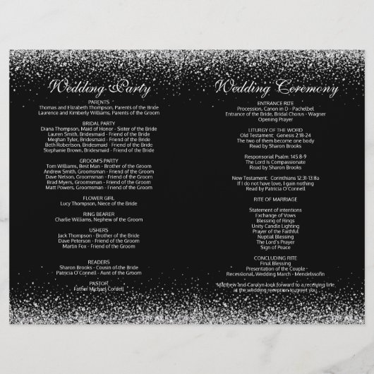 Sliver Confetti Glitter Wedding Program (Achterkant)