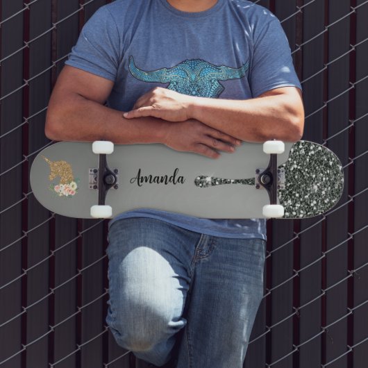 Sliver glitter unicorn skateboard (Buiten 3)