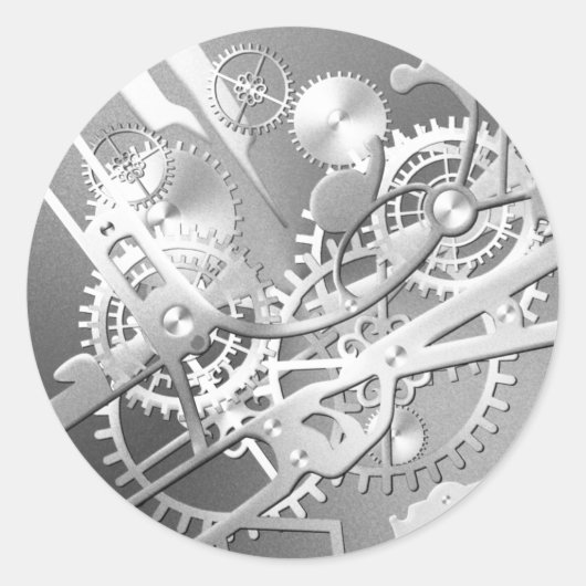 Sliver Steampunk Watch Gears Ronde Sticker (Voorkant)