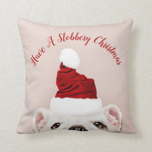 Slobbery Bulldog kersthond met Santa Hat Kussen