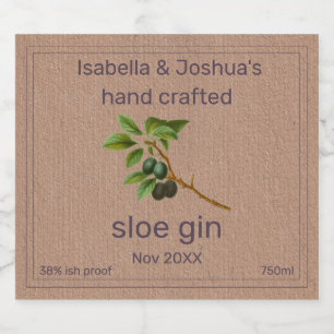 Sloe Gin-label op Kraft Kleurpapier Likeurfles Etiket