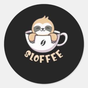 Sloffee Schattigee luiaard in koffiekopje Ronde Sticker