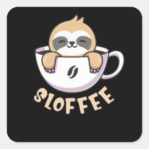 Sloffee Schattigee luiaard in koffiekopje Vierkante Sticker