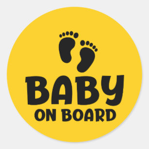 Slogan baby on board - baby aan boord, in auto. ronde sticker