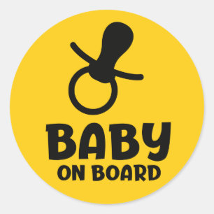 Slogan baby on board - baby aan boord, in auto. ronde sticker