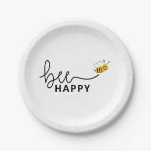 Slogan bee happy, maak je geen zorgen. Wees blij. Papieren Bordje