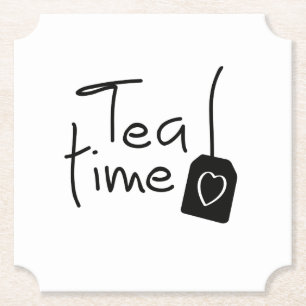 Slogan tea time - theetijd. kopje thee drinken. kartonnen onderzetters
