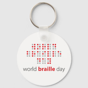 Slogan World braille day. Wereld braille dag. Sleutelhanger