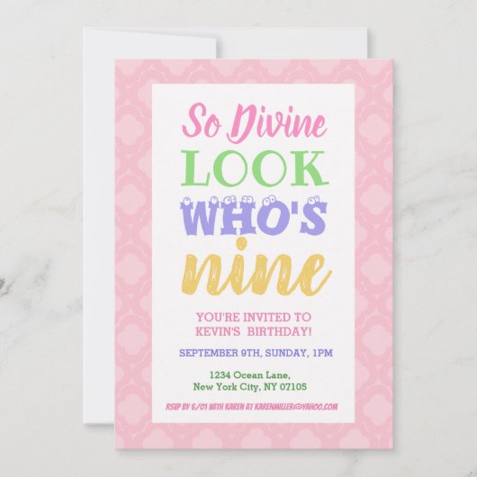 Slogans van de uitnodiging voor de 9e verjaardag (Voorkant)