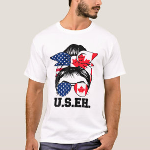 Slordige Knot Amerikaanse Canadese Vlag Zonnebril T-shirt
