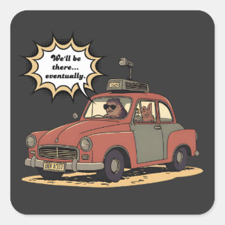 Sloth and Bunny Cartoon Road Trip Adventure Vierkante Sticker