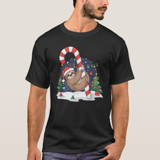Sloth and Giant Candy Cane Christmas Pajama for Sl T-shirt (Voorkant)