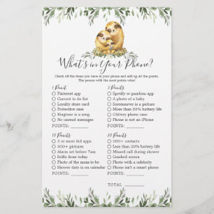 Sloth Animals Baby shower Wat zit er in je telefoo